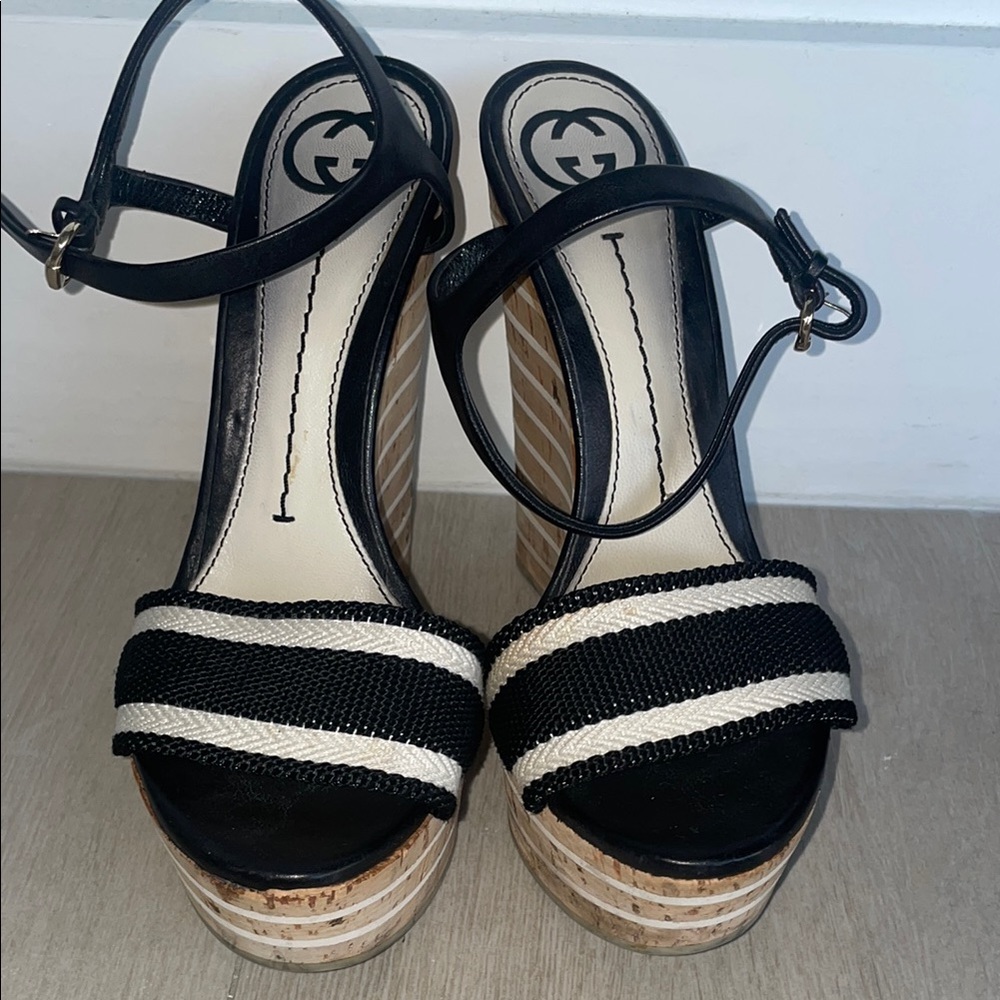 Gucci Black and White Women's wedge Sandals